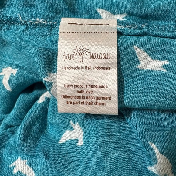 Tiare Hawaii Women Dress O/S Turquoise Blue Birds Summer Off Shoulder Tank Slit - Picture 8 of 9